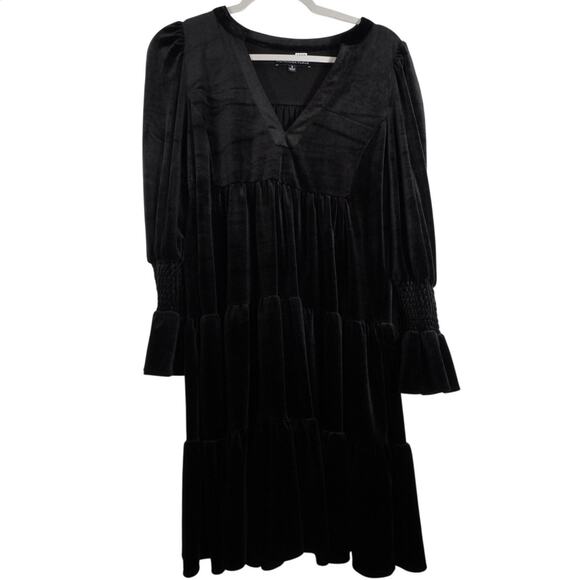 Tuckernuck Pomander Place Black Velvet Kenzo Dress Smocked Cuff Boho Small 13582 - Picture 1 of 8